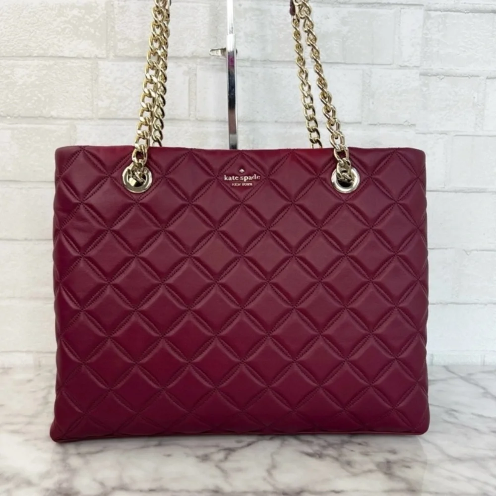 Kate Spade Natalia Burgundy Blackberry Preserves Quilted Leather Shoulder Tote